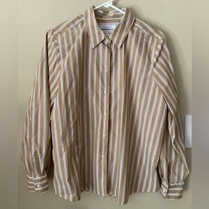 Foxcroft for Appleseed’s Tan and White Casual Wrinkle Free Button Down Shirt 14